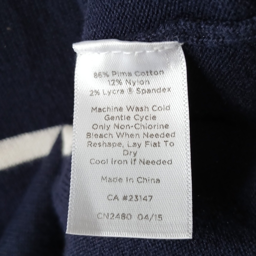 Talbot's Pima Cotton Navy Blue White Striped Sweater Size Medium Nautical - Picture 3 of 5